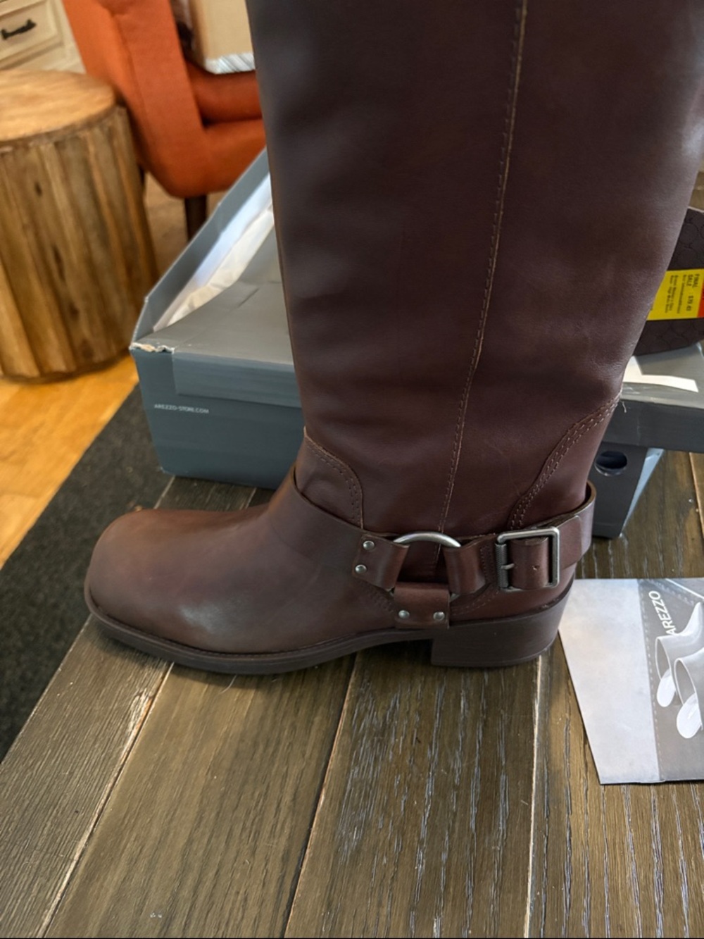 Woman’s moto Brown Leather Riding Boots - Picture 6 of 10